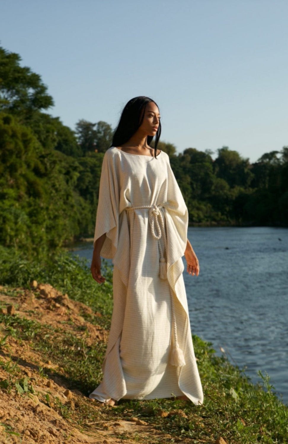 Tissé - Vestido Longo Kaftan Reta Alira Natural