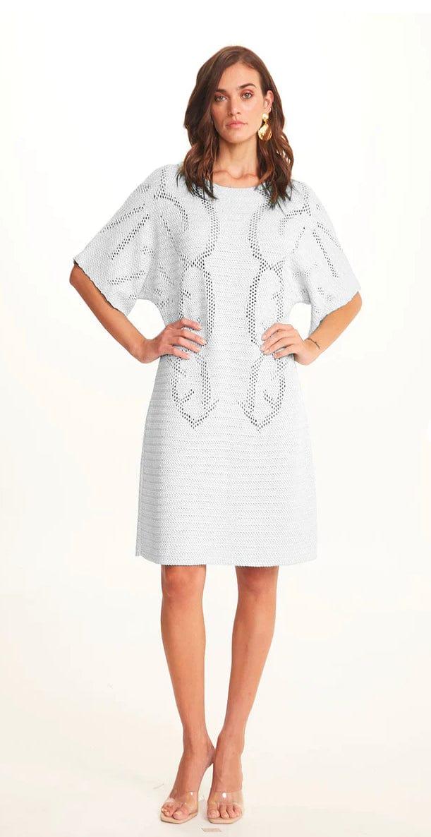 Viviane Furrier - Vestido Curto com Detalhes Rendado em Tricot  Off White