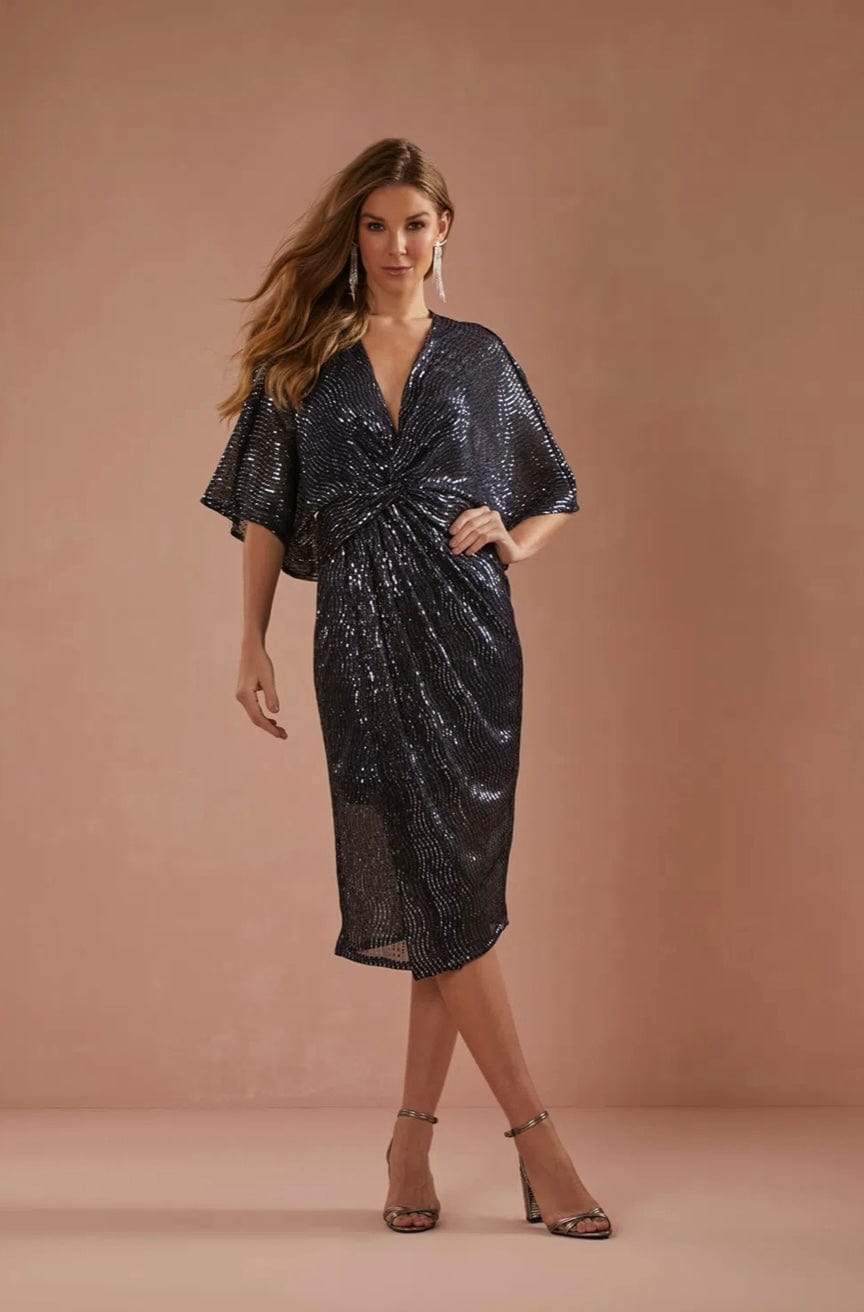 Dolps - Vestido Midi em Paetês Alfa Azul Marinho