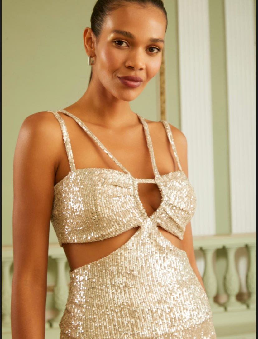 Dolps - Blusa Alça Fina Beth em Paetês Bege