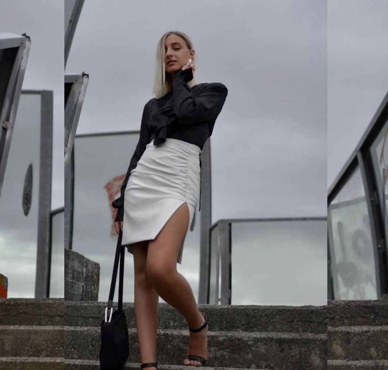 Nineminutes - Saia Lápis com Fenda Frontal Branca