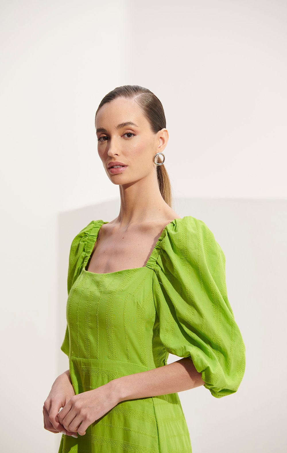 L'Cecci - Vestido Longo Manga Bufante Verde