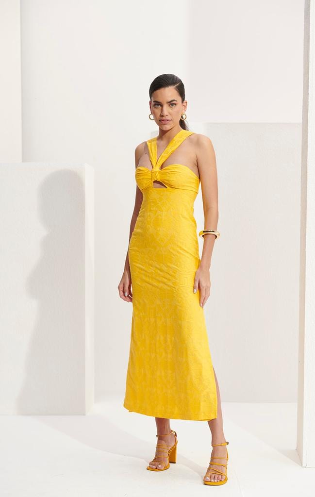 L'Cecci - Vestido Longo Jaguard Amarelo