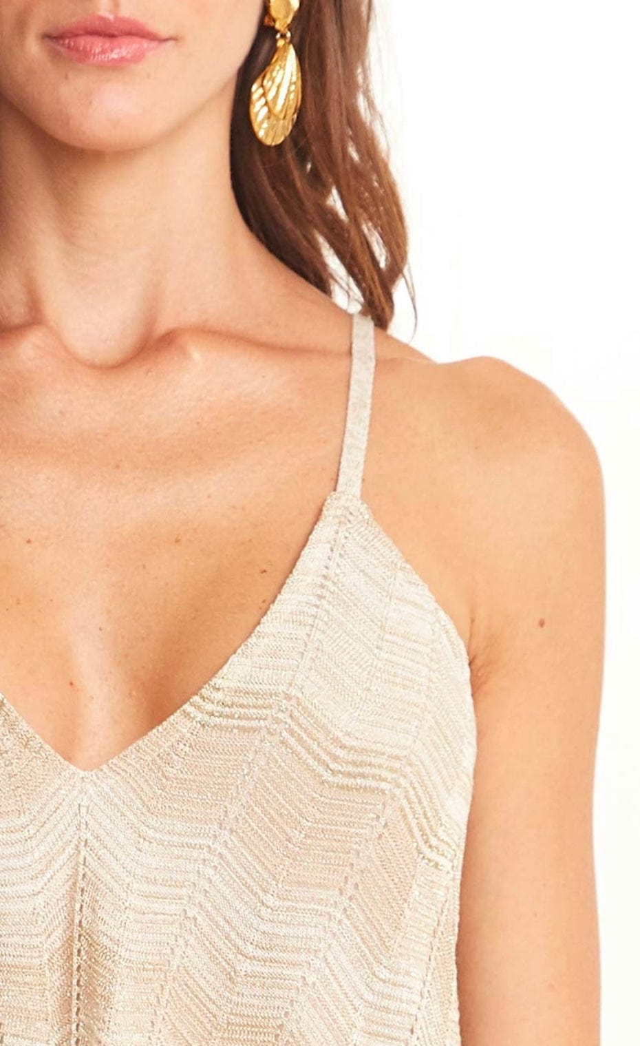 Viviane Furrier - Vestido Midi em Tricot  Chevron Dourado