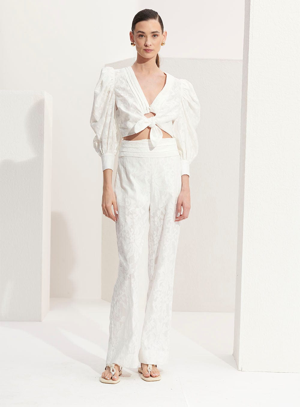 L'Cecci - Calça Reta Jacquard Off White